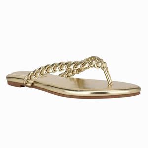 Nine West Wantit Flat Flip Flops - Gold - Ireland (MH3186529)